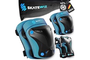 SKATEWIZ Skate Pads - Knee and Elbow Pads & Wrist Guards for Roller Skating [6pc] Skating Protective Gear Adult and Kids - Roller Skate Pads
