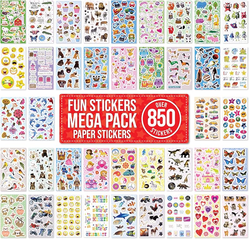 Fun Stickers Children Sticker Pack 850+ 48 Sheets Animals Cars Princess Gift