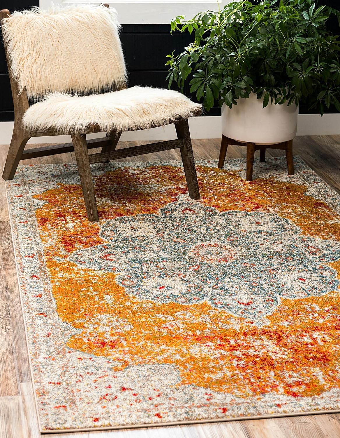 Unique Loom Rosso Collection Vintage Traditional Distressed Orange Area Rug (8' 0 x 10' 0)