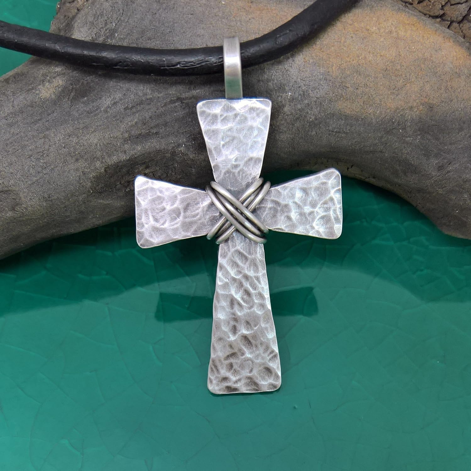 Mens Cross Necklace, Sterling Silver Cross on Leather Cord