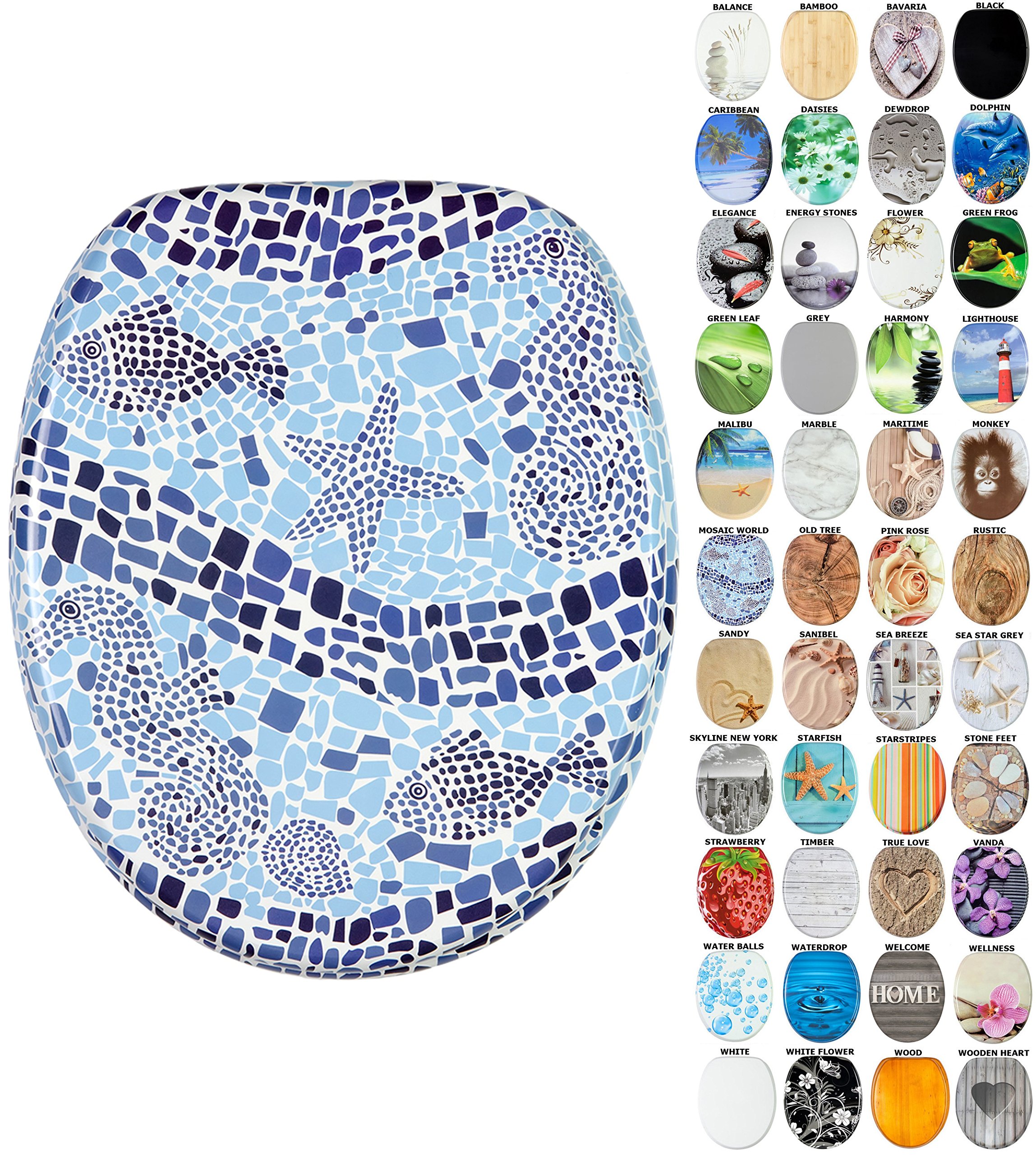 Sanilo Soft Close Toilet Seat, Wide Choice of New Toilet Seats, Stable Hinges, Easy to Mount (Mosaic World)