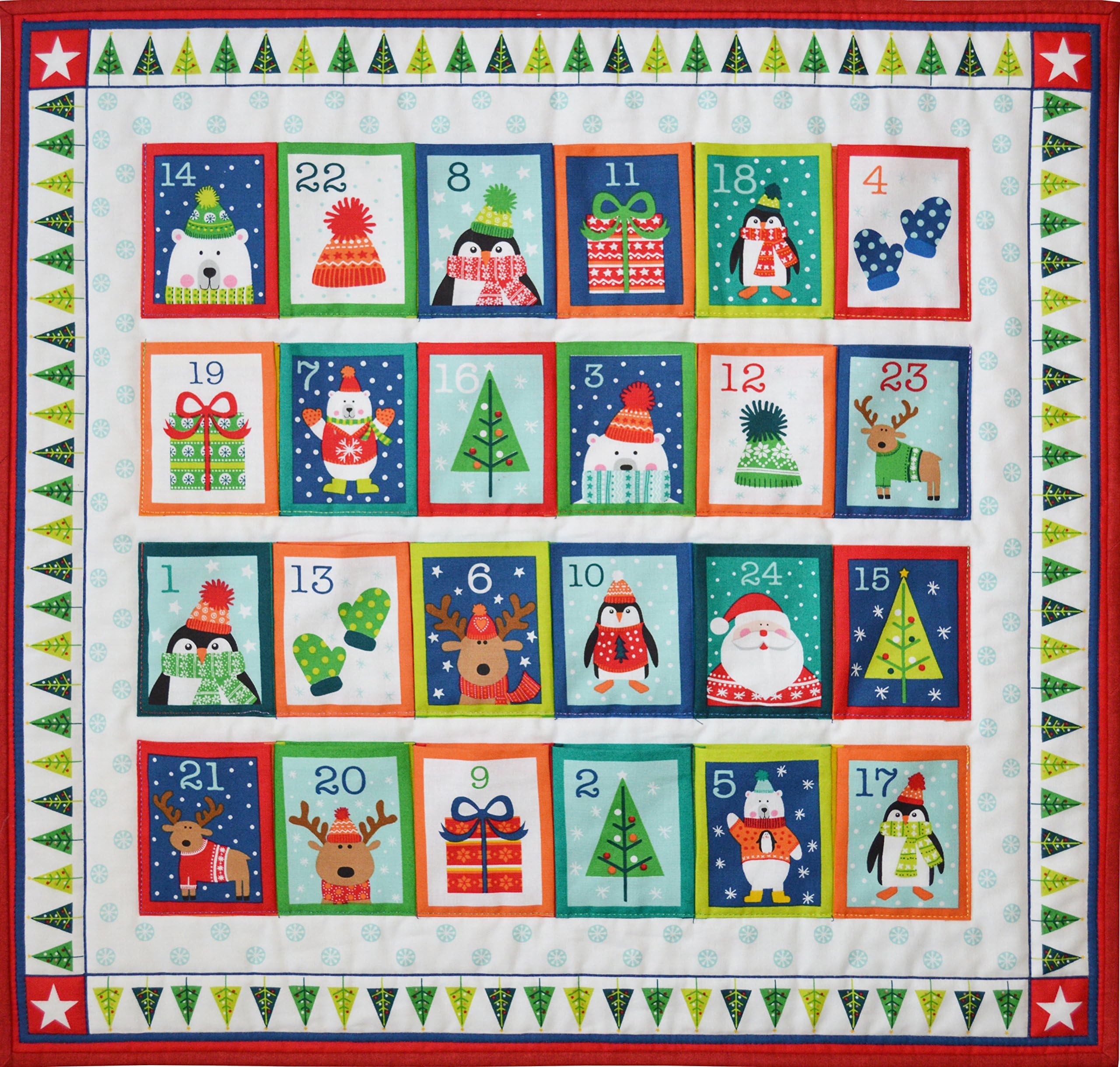 CHRISTMAS FABRIC PANEL - Advent Calendar Pockets - Novelty Christmas - MAK528 - Each panel is 60 cm x 110 cm By Makower (Advent Calendar Pockets - Novelty Christmas MAK528)