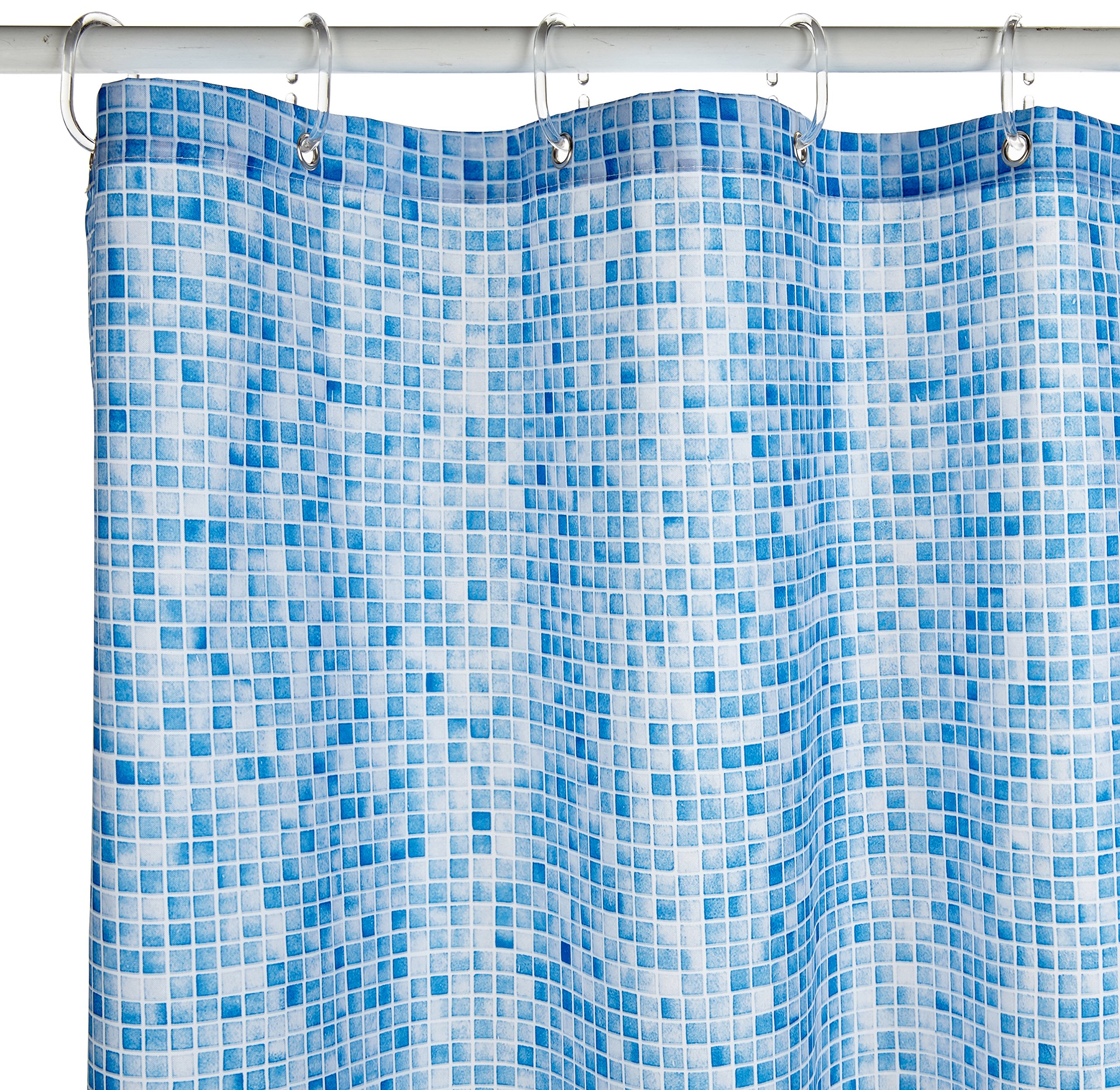 Croydex Blue Swimming Pool Mosaic Textile Shower Curtain with Hygiene 'N' Clean