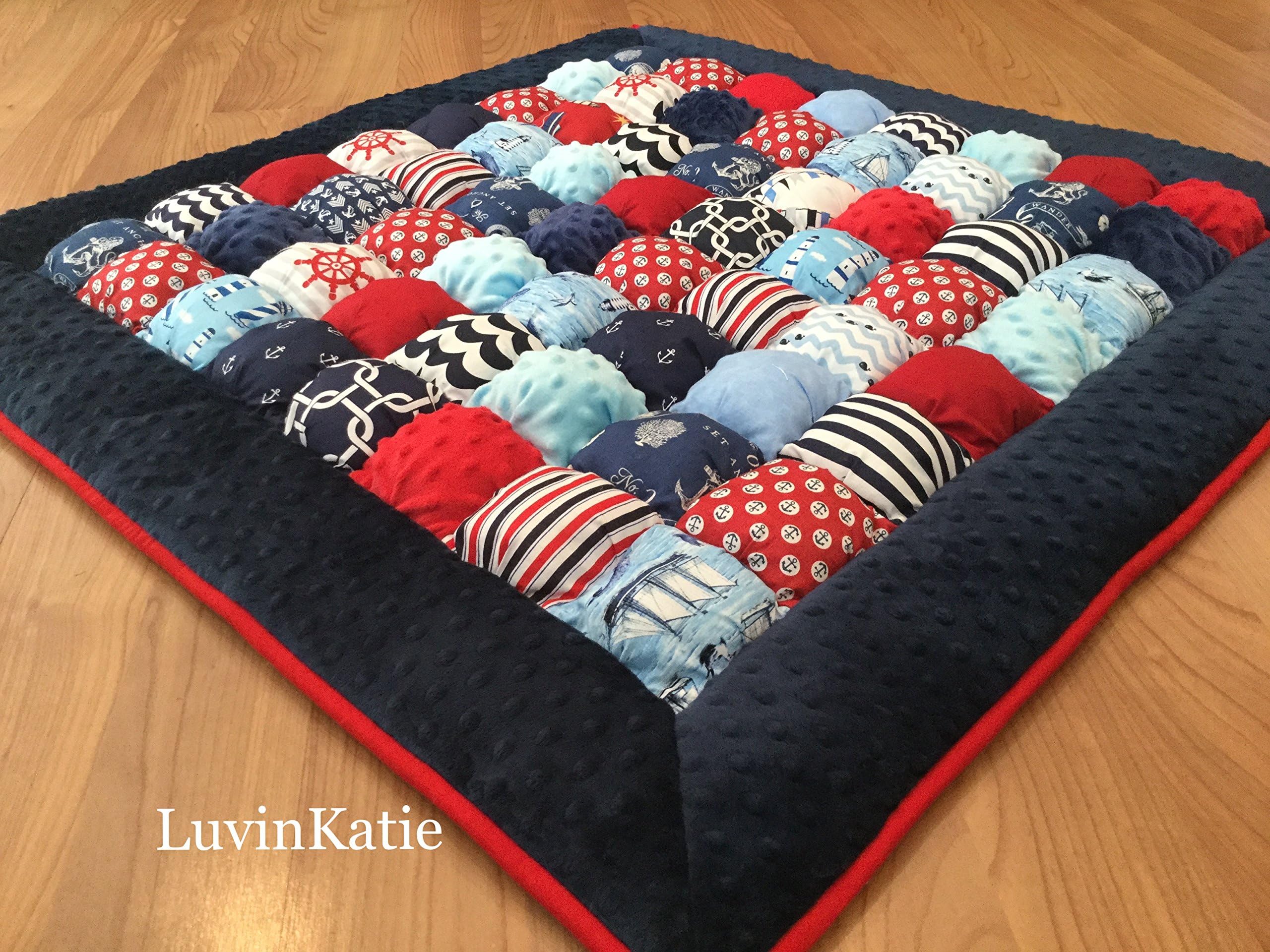 Nautical Bubble Puff Quilt Biscuit Quilt for Floor Time Tummy Time