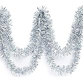 Anderson's Metallic Silver Sparkle Glitter Tinsel Twist Garland, 25ft Holiday Decoration, Christmas Tree Trim, Parade Float Decor, Party Supplies, Graduation, Indoor/Outdoor Event Garland