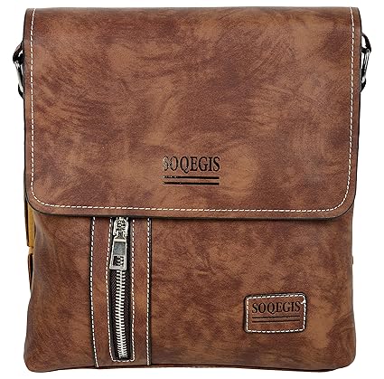 Diswa Leather Messenger Shoulder Bag and Handbag for Men and Women (Dark Brown)