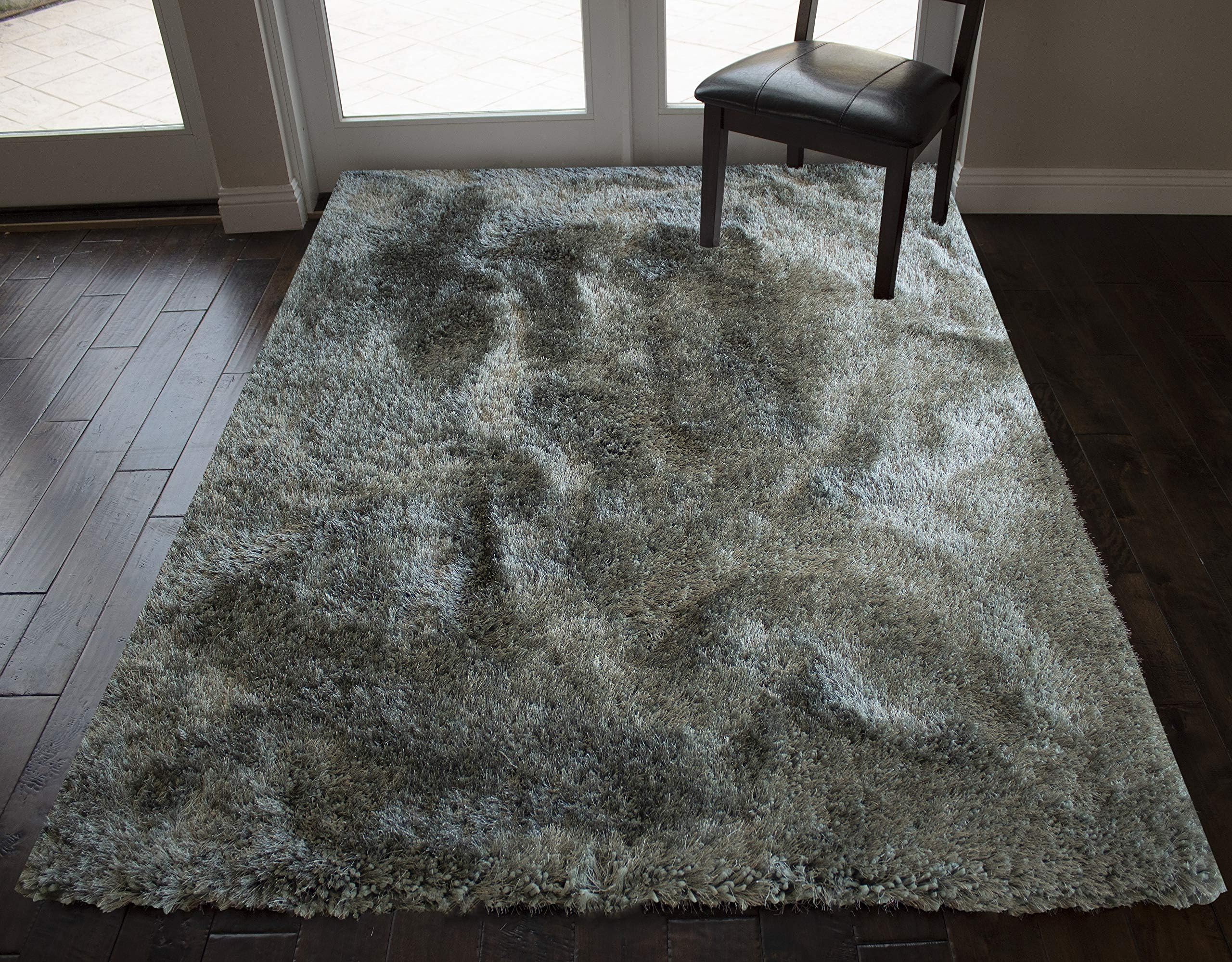 8' x 10' Feet Shaggy Shag Fancy Collection Hand Woven Sage Green Color Area Rug Carpet Rug Solid Plush Bedroom Living Room Office Space Decorative Designer Cozy Feel Fluffy Fuzzy Furry