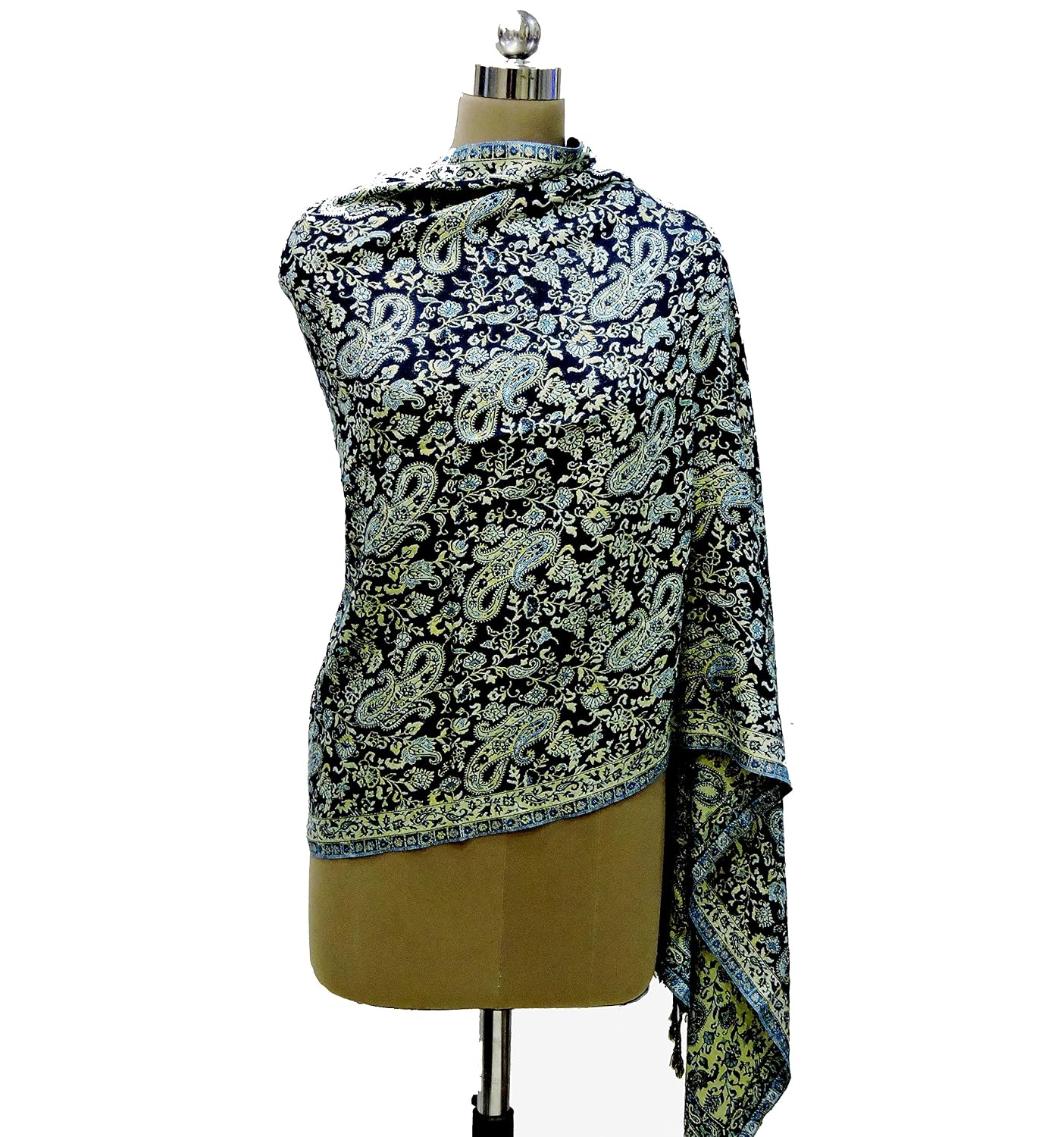 weavers villa - twill pashmina woven paisley jaal navyblue scarf, stoles, shawls
