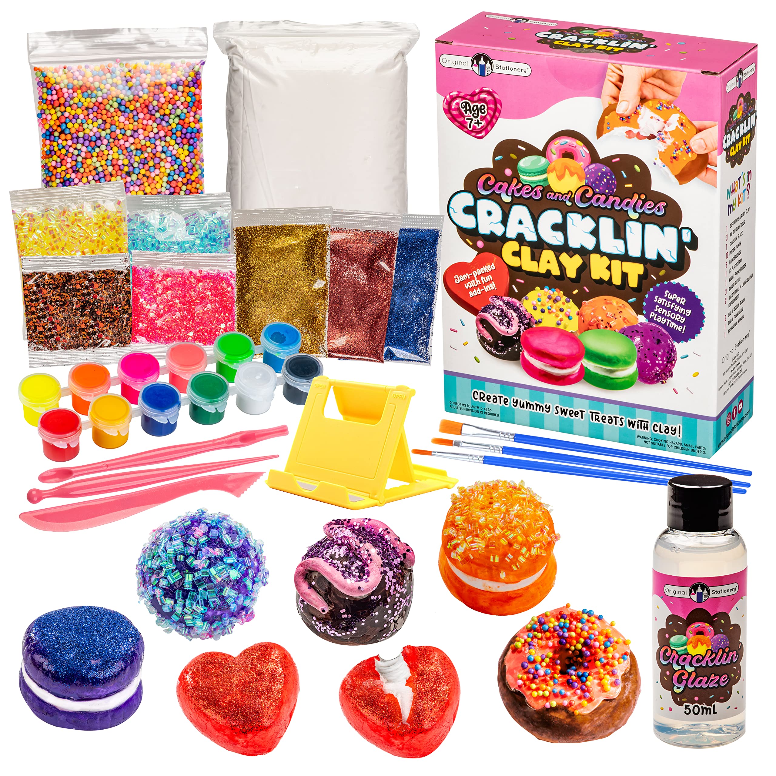 Photo 1 of Original Stationery ASMR Clay Cracking Kit - Multicolor Air-Dry Clay with Crackle Glaze, 12 Poster Paints & 3 Sculpting Tools - Satisfying Sounds & Mini Pretend Play Set