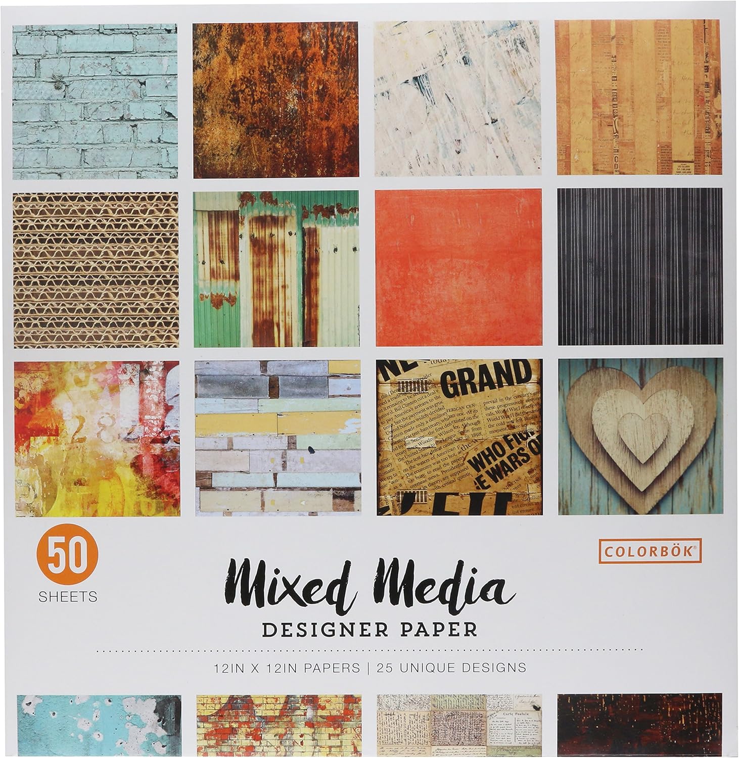 ColorBok 73470B Designer Paper Pad Mixed Media, 12" x 12", Multicolor