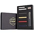 Tie Bar Clip Set for Men -[6 Pc]- Pinch / Hold Skinny & Regular Ties - Gift Box (with comb).