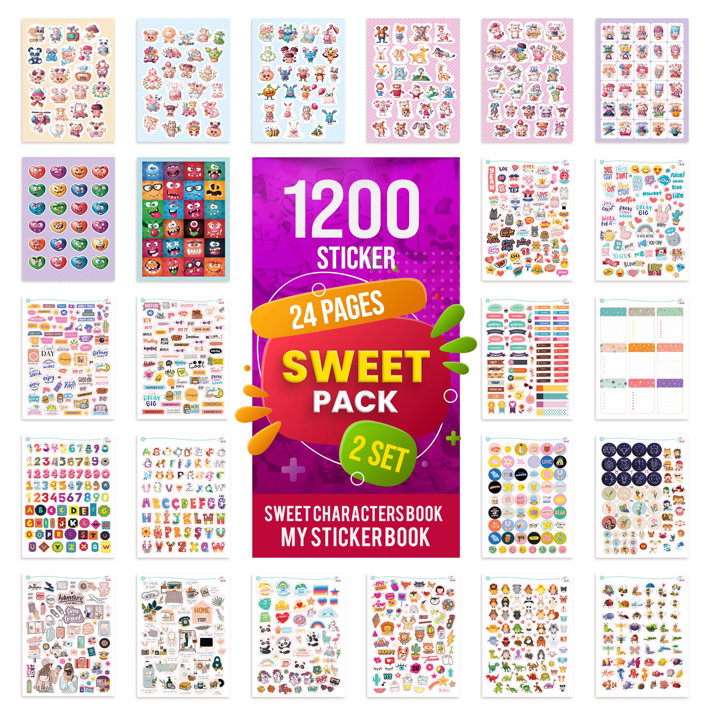 colortouch Sweet Pack Sticker Set, 1200 Pieces Stickers, Photo Album, for Teenagers and Adults, Many Different Designs Sticker Book for Laptop, Tablet, Mobile Phone — image 1