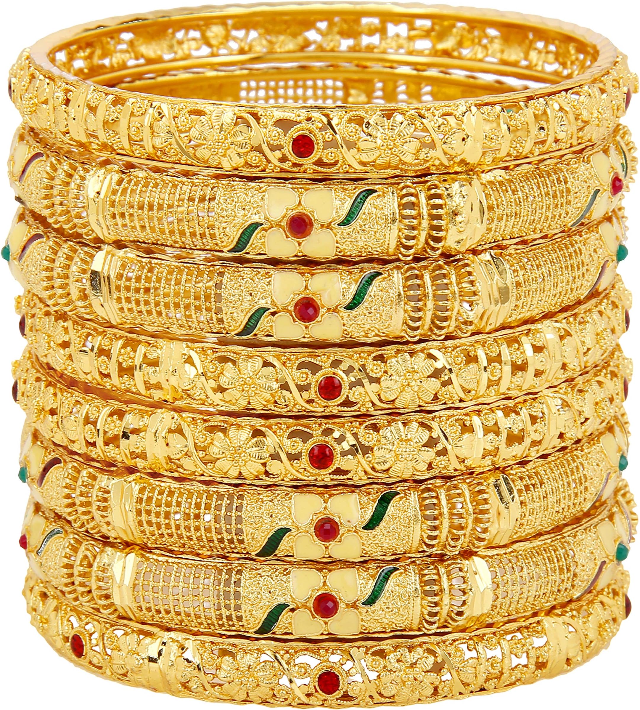 Mansiyaorange Eight Traditional Fancy Designer Casual Party Hand Work Meena One Gram Gold Multi Color Bangles for Women