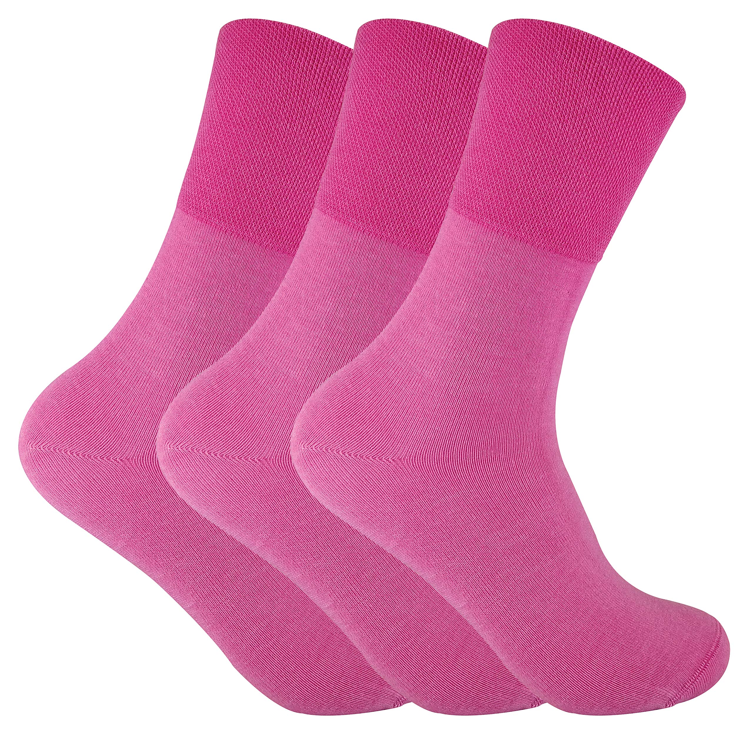 3 Pack Ladies Thin Wide Top Non Elastic Thermal Diabetic Socks for Poor Circulation (4-8 UK, THRDIAL06 Pink)