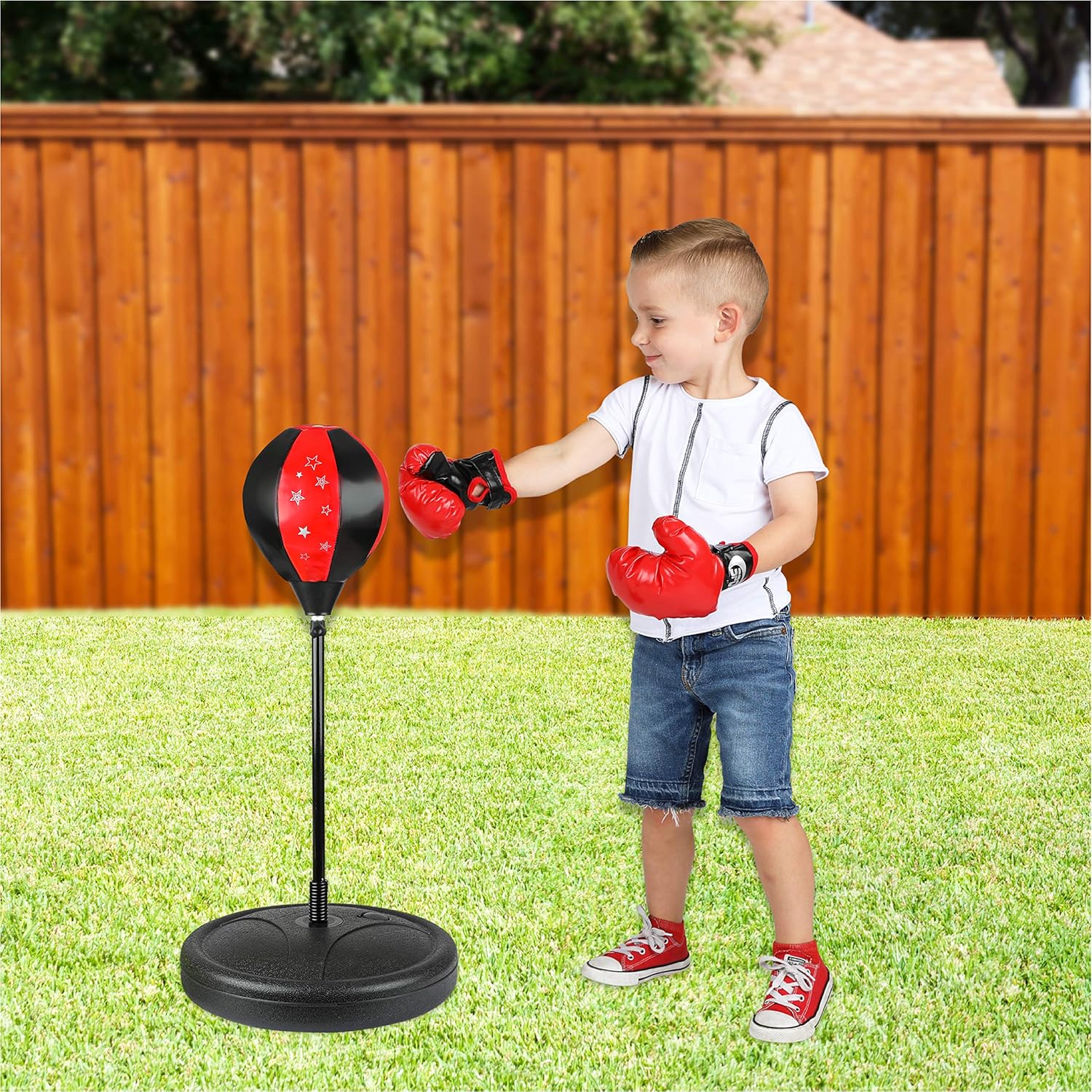 ToyVelt Punching Bag For Kids Boxing Set Includes Kids Boxing Gloves And punching bag, Standing Base With Adjustable Stand + Hand Pump - Top Gifting Idea For Boys and Girls Ages 3 - 8 Years Old: Toys & Games