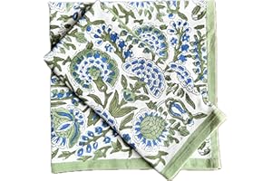 ATOSII Clover Blue 100% Cotton Fall Cloth Designer Dinner Napkins, Handblock Print, Washable Durable Linen for Everyday Use Weddings Parties Outdoors Easter I 20 X 20 Inches I Set of 4