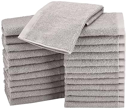 AmazonBasics Cotton Washcloth/Face Towel - Pack of 24, Grey