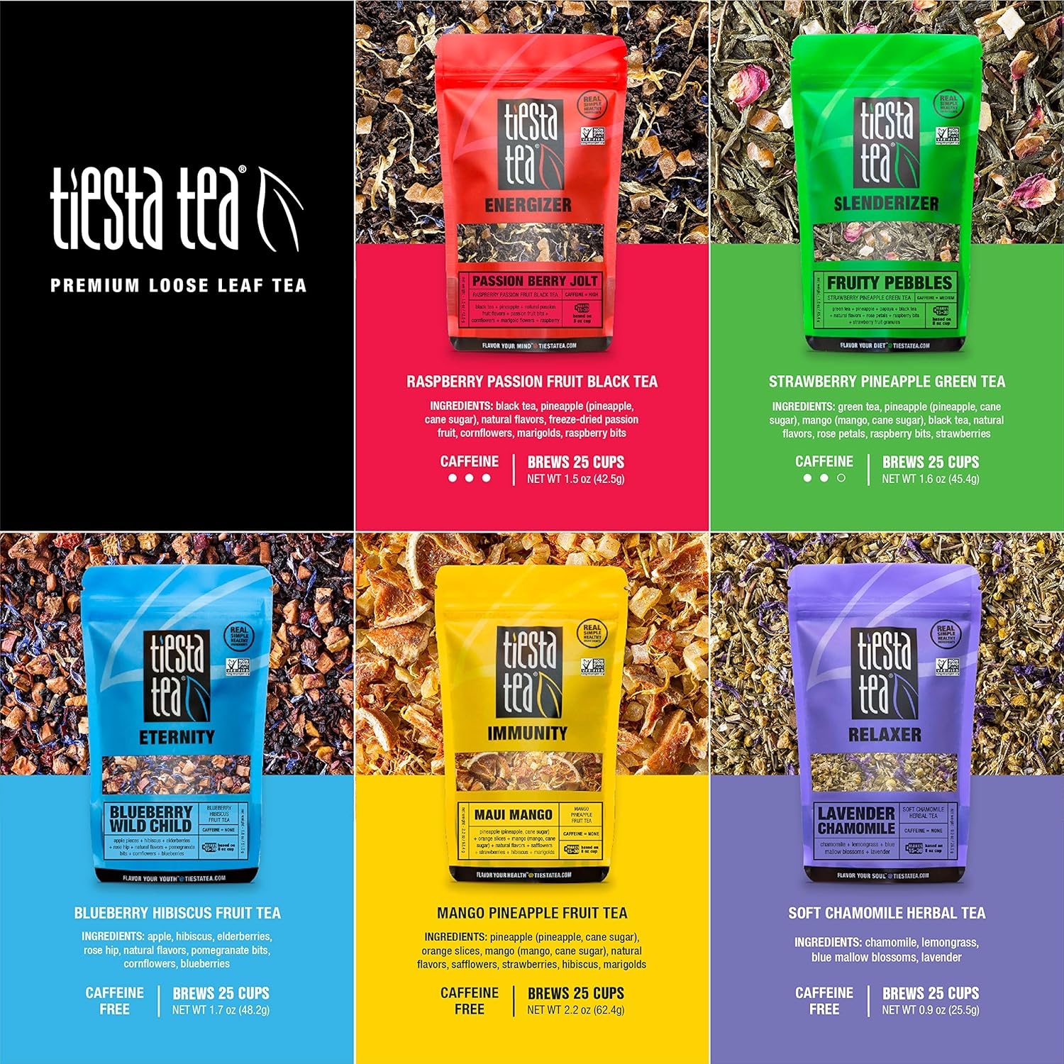 Loose Pouches Ounce 1 Flavors Assorted Additional 3 Plus Flavors Base 5 Sampler Tea Iced Flight Dry Tea Tiesta Leaf Vary May Packaging Flavor Each Of Servings 12 To 8 Blends Tea