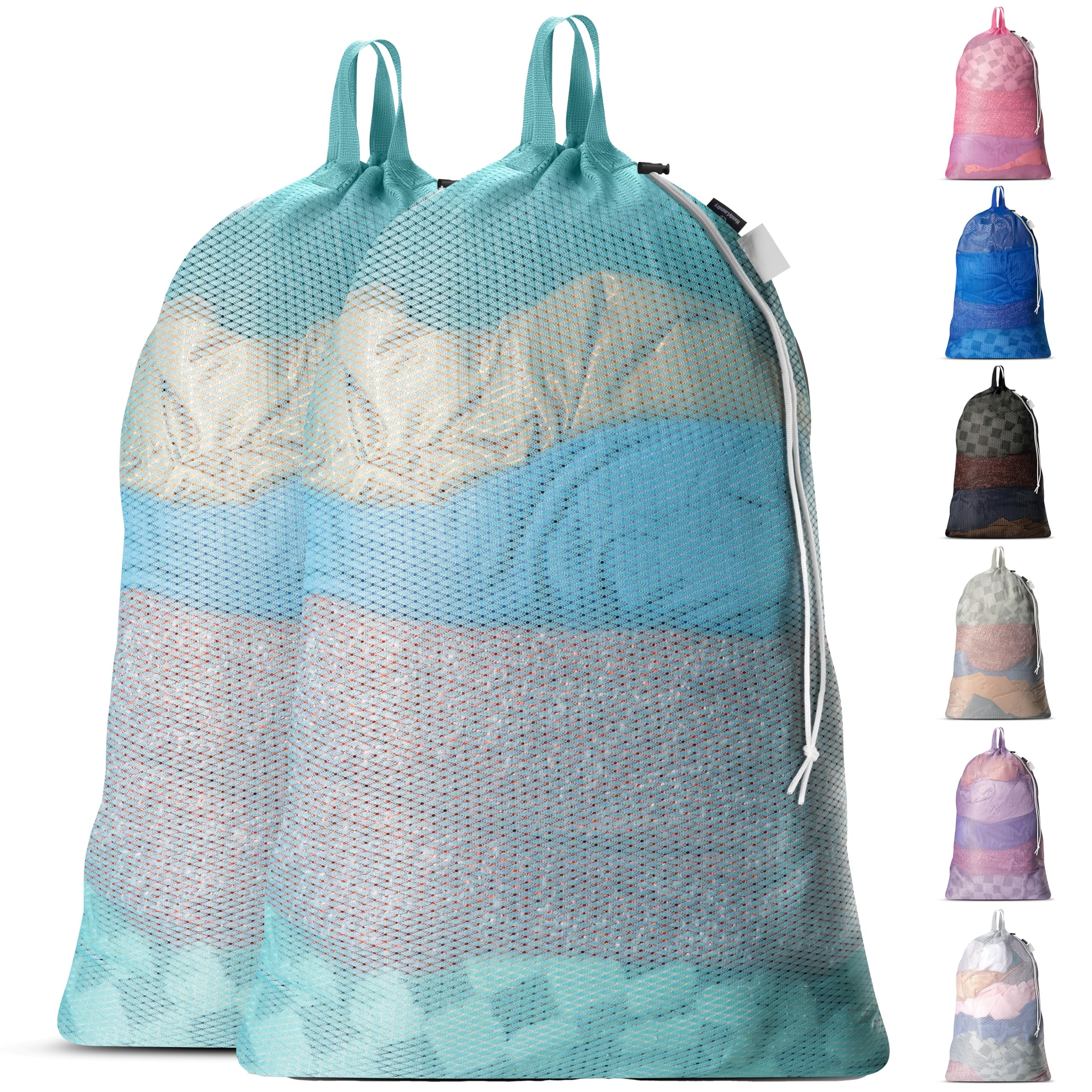 Photo 1 of Large Mesh Laundry Bags - 2-Pack Heavy Duty with Handles & Drawstring - Machine Washable Net Laundry Sacks for College Dorm, Camp, Travel, Bedding & Clothes Storage (Teal)