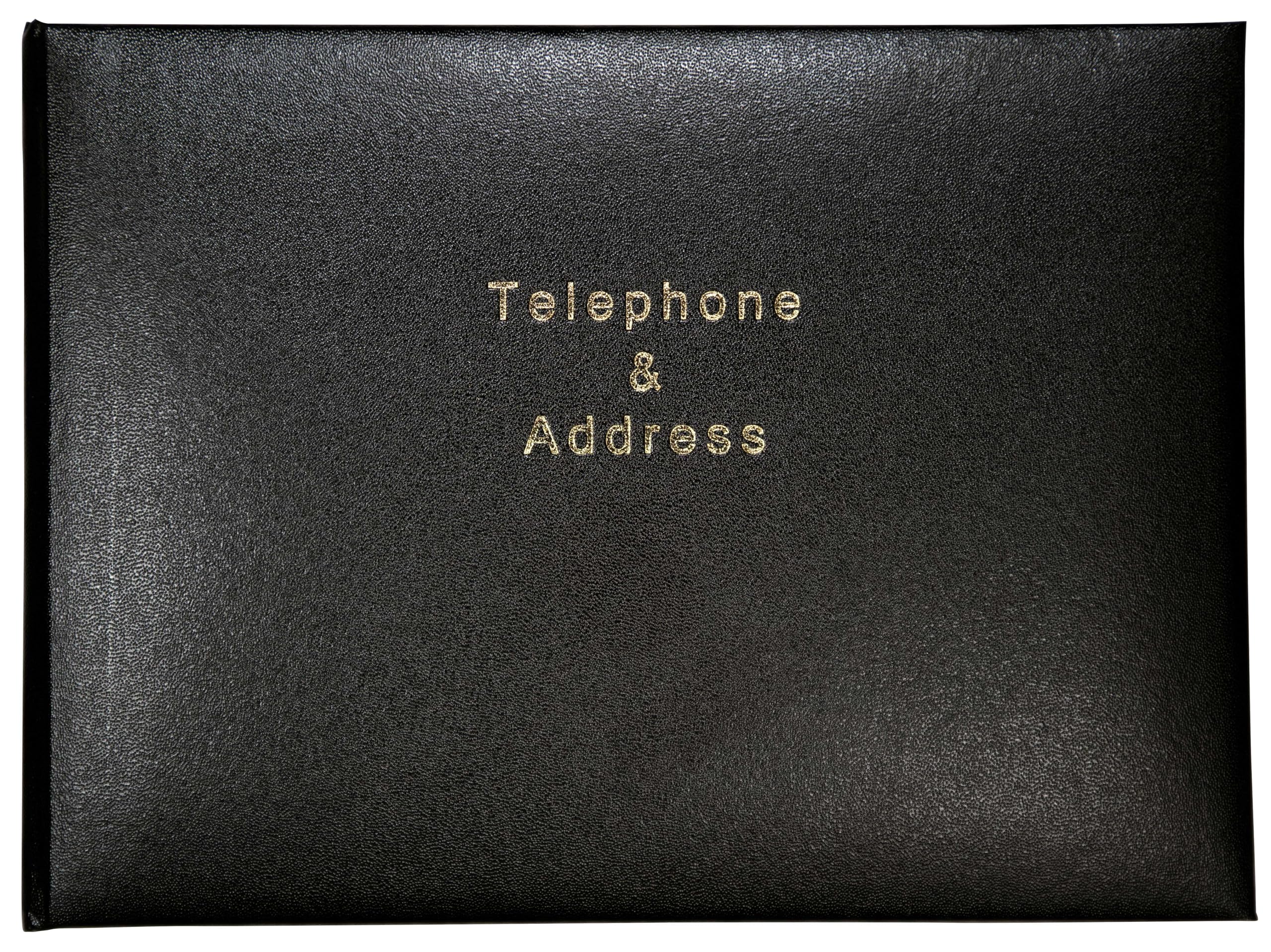 Esposti Telephone & Address Book | 26 Step Alphabetical Index | Multi Entry Options | 128 Gold Gilt Edged Pages | Black Vinyl Cover| Size 215 x 160mm
