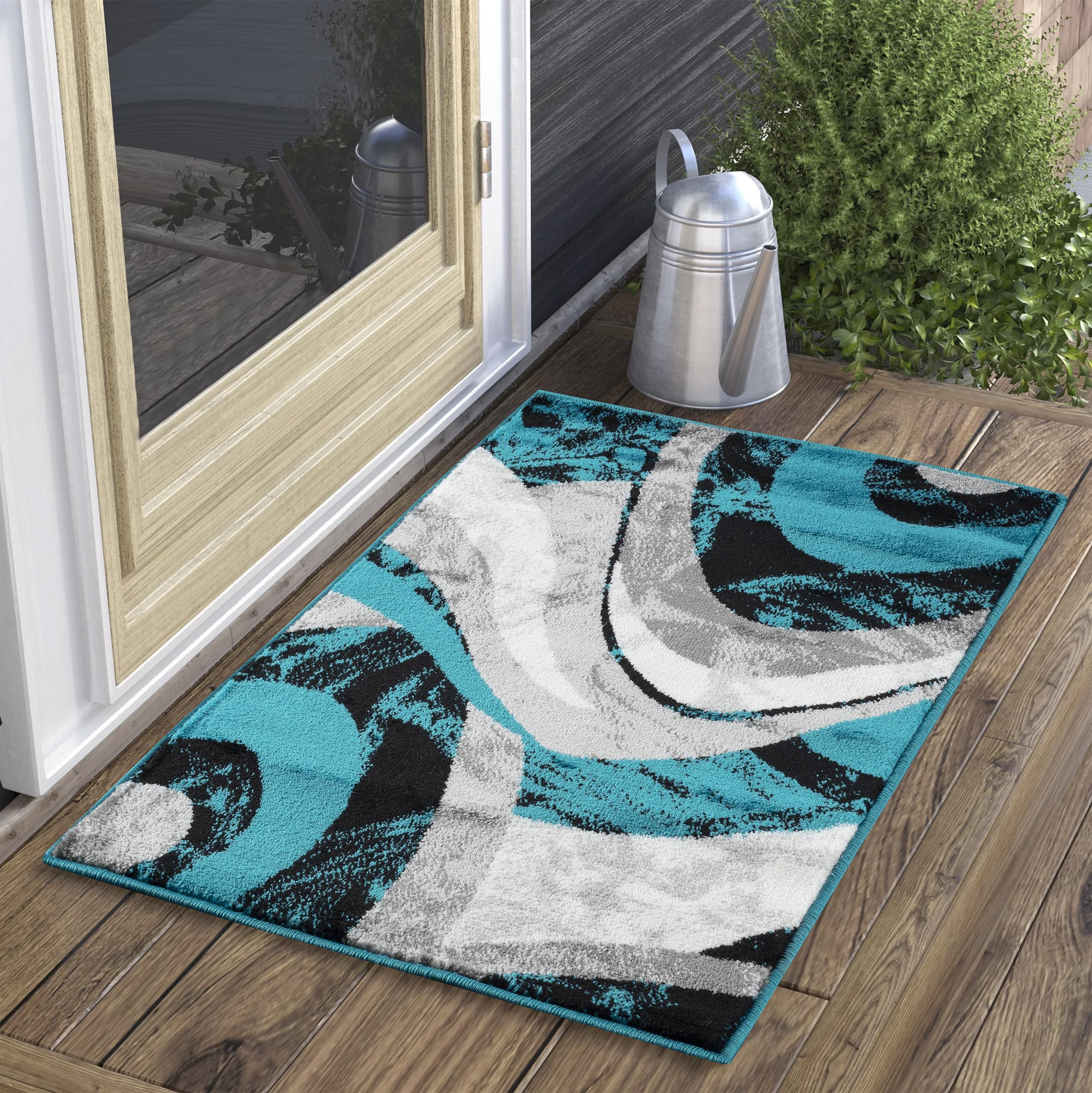 Photo 1 of Yafa Home Fashion Modern Contemporary Swirls Design Area Rug, Luxurious, Elegant, and Fashionable Area Rug (Turquoise, 2 ft X 3 ft)