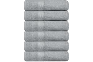 Pristine Linen Bath Towels Light Grey 6 Pack 24 x 48 Bath Towels, 100% Cotton Towels for Bathroom, Pool Towels, Large Quick Drying Hotel Towels, Gym Towels, Towels for Spa, Ideal for Every Day use