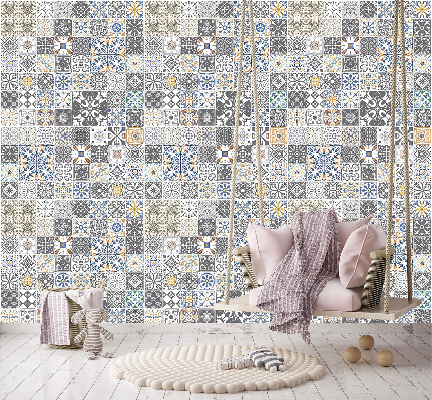 Pitture E Trattamenti Per Pareti Murimage Carta Parati Ornamento Mosaico 274 X 254 Cm Effetto Piastrelle Vintage Retro Portogallo Mediterraneo Cucina Bagno Fotomurali Wallpaper Include Colla Fai Da Te Laaldeasanicolas Es