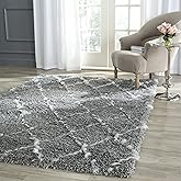 SAFAVIEH Moroccan Shag Collection Area Rug - 5'1" x 7'6", Grey & Ivory, Trellis Design, Non-Shedding & Easy Care, 2-inch Thic