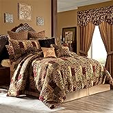 Loom and Mill 9-Piece Jacquard Luxury Traditional Patchwork Comforter Sets, Ultra Soft Bedding with Euro Shams, Bedskirt, Filled Decorative Pillow for Home (Loong, King),Red Gold