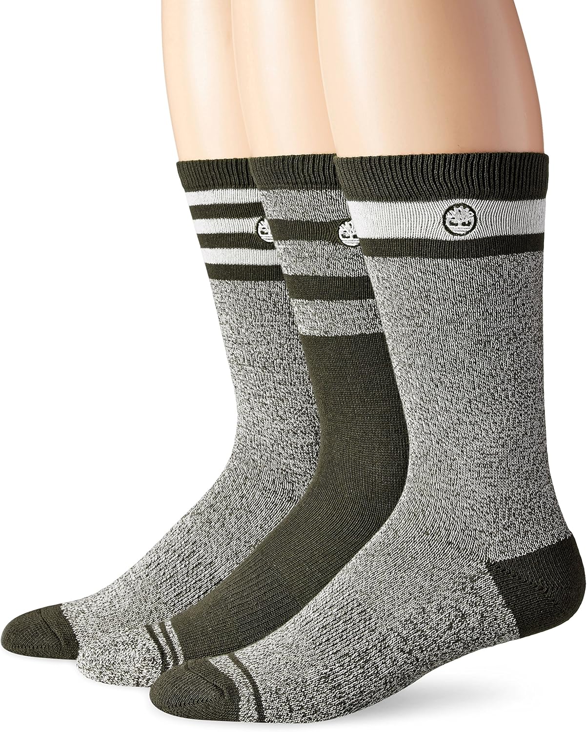 Timberland Men's 3 Pack Varsity Crew Sock, Forest Night, 1113 / 912