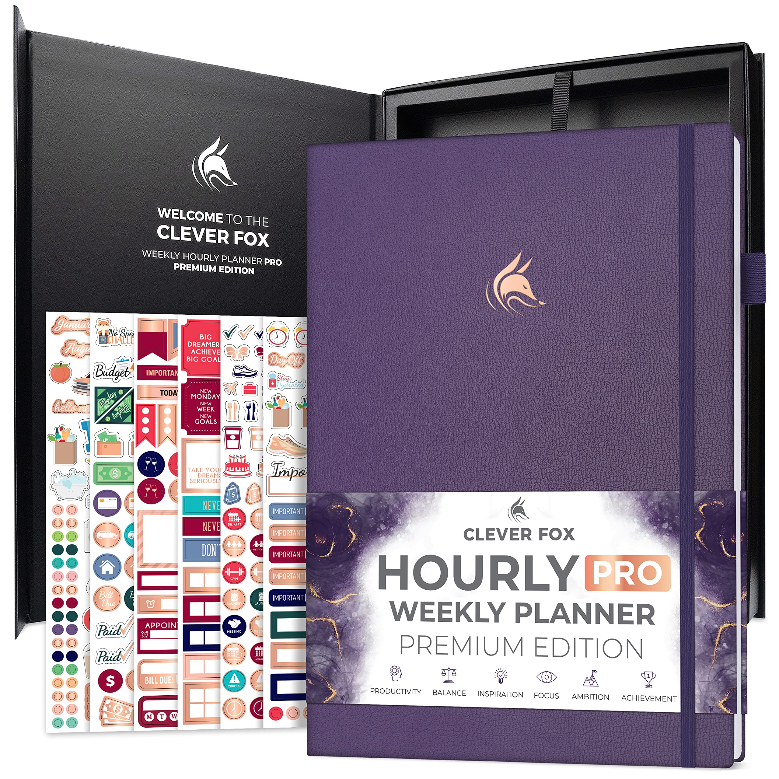 Clever Fox Hourly Planner PRO Premium – Undated Schedule Planner with Time Slots – Weekly & Monthly Organizer for Time Management, A4 (Purple)