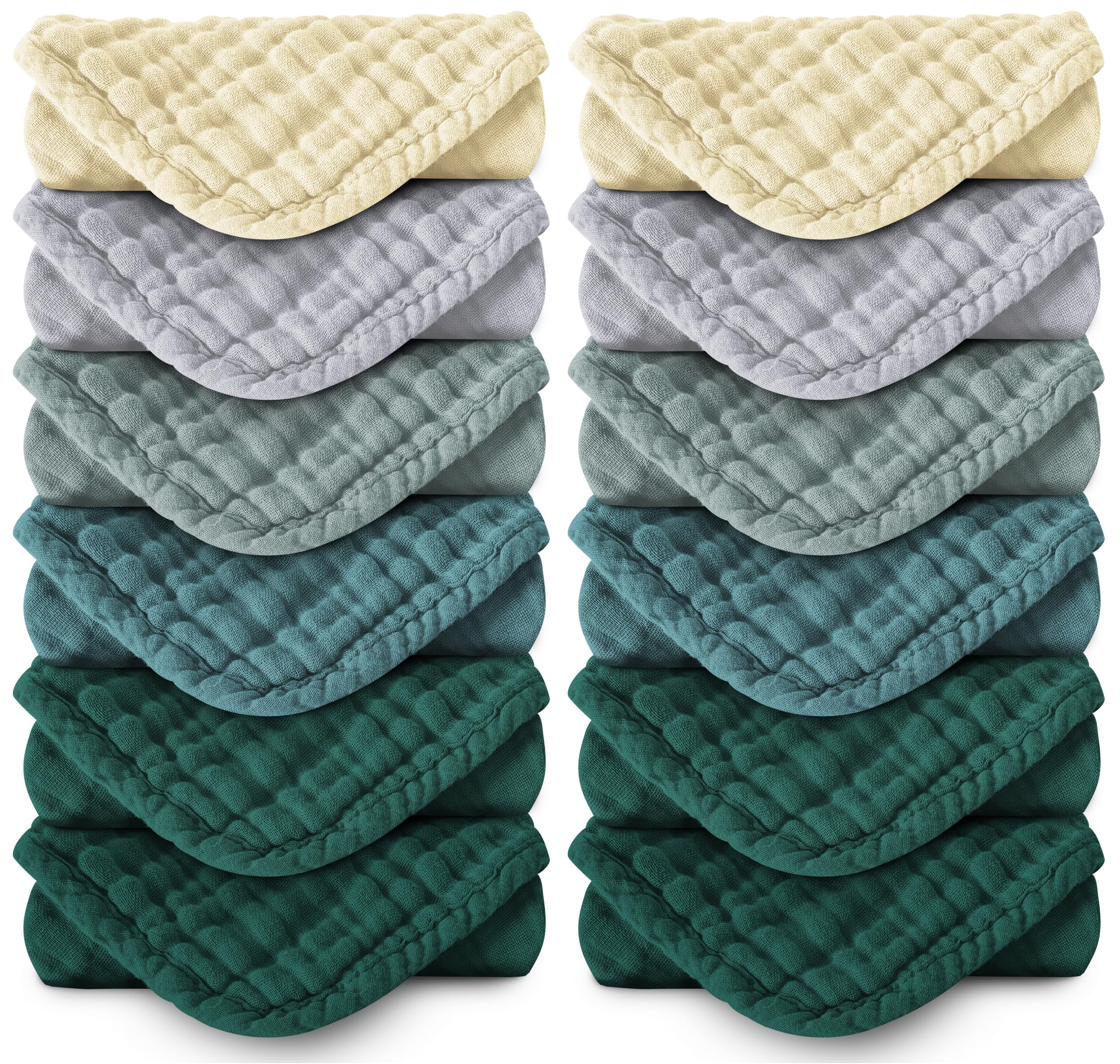Photo 1 of MOON PARK Baby Washcloths, 12 Pack - 12x12 Inches, Small Burp Cloths and Baby Wipes - 100% Cotton Muslin Ultra Soft for Newborn, Infant and Toddlers - Ivory, Slate and Emerald Series