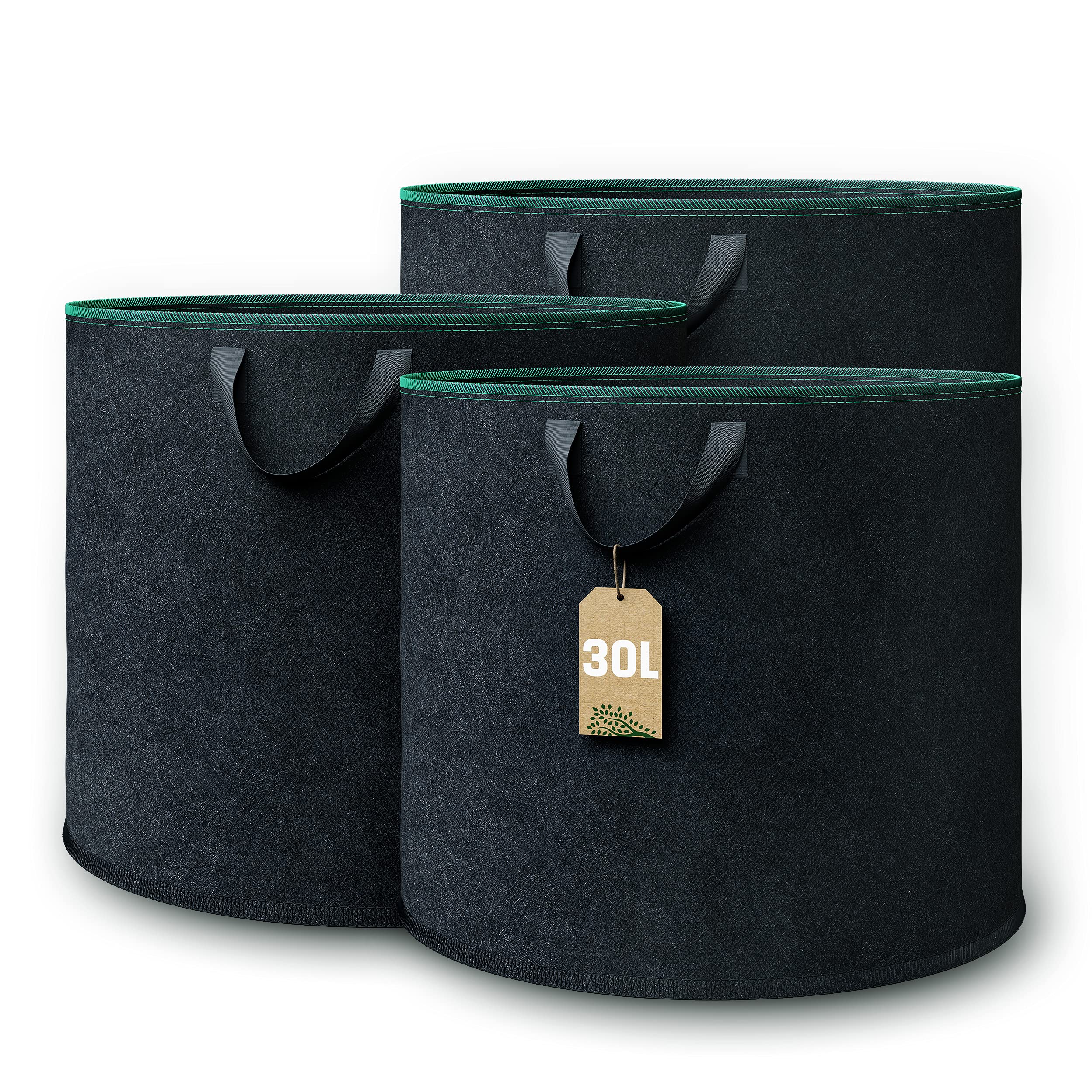 GardenGloss® Plant Bag (Pack of 3) - 30L Plant Bag Made of Non-Woven Fabric - For Potatoes, Tomatoes and Strawberries - Black - Indoor and Outdoor Use