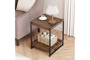 Garvee Industrial End Side Table for Living Room, Wooden Nightstand with 2 Tier Storage Shelves, Square Couch Sofa Table Nigh