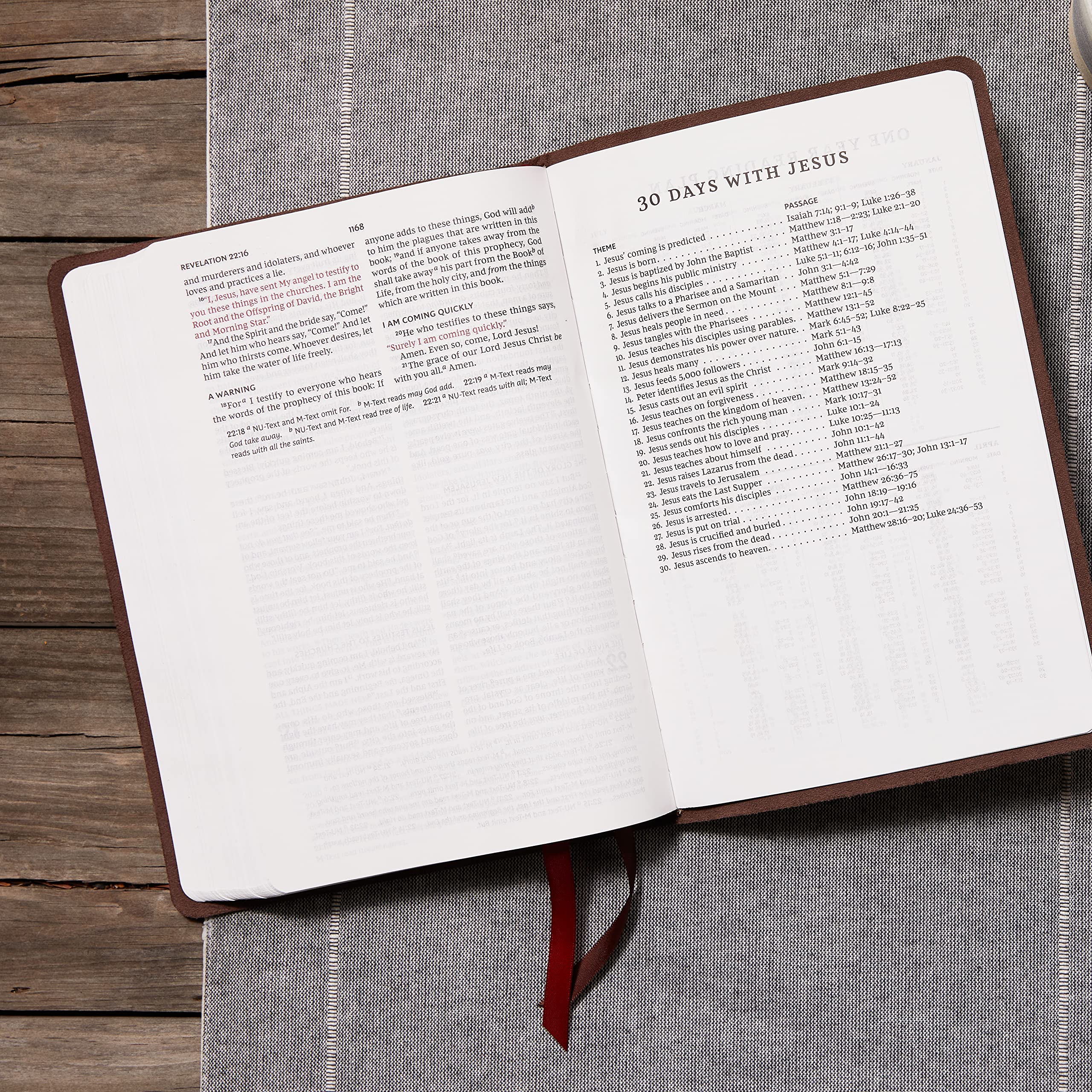 NKJV, Thinline Bible, Verse Art Cover Collection, Genuine Leather, Brown, Thumb Indexed, Red Letter, Comfort Print: Holy Bible, New King James Version