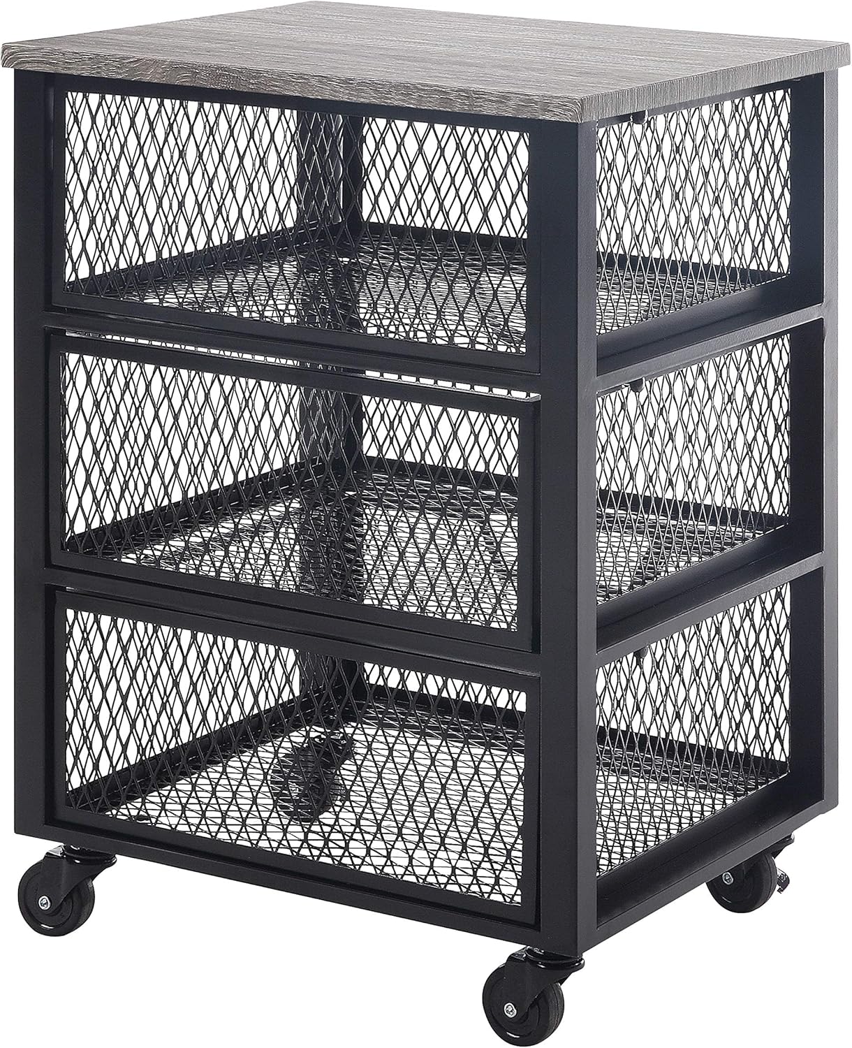 OSP Home Furnishings Jarrett 3-Drawer Rolling Cart, 23" Tall, Walnut Top and Black Base: Furniture & Decor