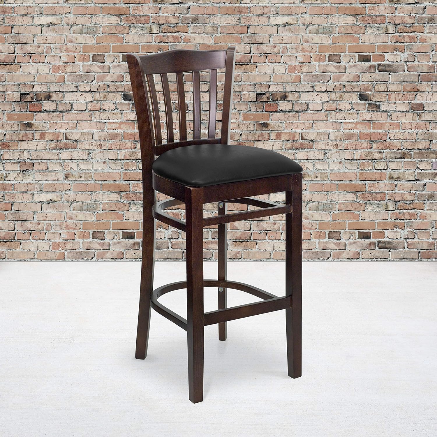 Flash Furniture 2 Pack HERCULES Series Vertical Slat Back Walnut Wood Restaurant Barstool - Black Vinyl Seat