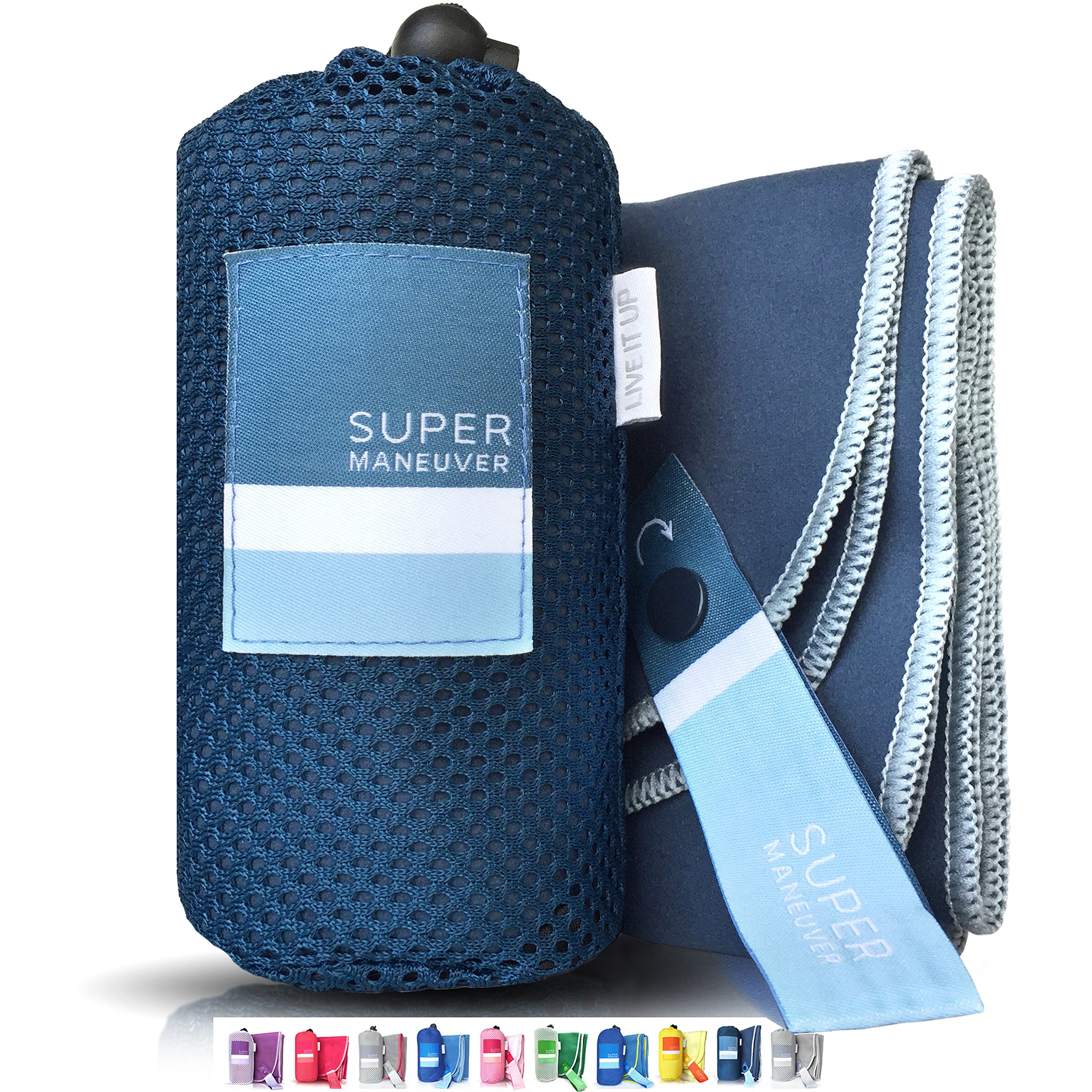 Super Towel for Sports, Travel & Beach — Lightweight, Compact, Absorbent, Quick-Dry, Soft Microfiber Suede — For the pool, bath, gym, yoga, running, hiking, camping & outdoors (Navy, M (20x40"))