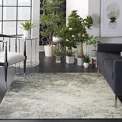 Nourison Area Rug, Passion (PSN10), Modern Abstract, Charcoal/Ivory, 5'3" x 7'3" (5x7), 5'3"X7'3",