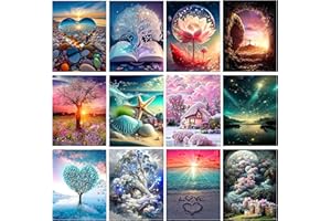 Clendo 12 Pack Diamond Painting Kits for Adults,5D Landscape Diamond Art Kit for Beginners, DIY Paint with Diamonds Round Full Drill Paintings Gem Art for Home Wall Decor Inch12X16