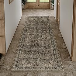 WondRg 2x6 Washable Brown Vintage Runner Rug for