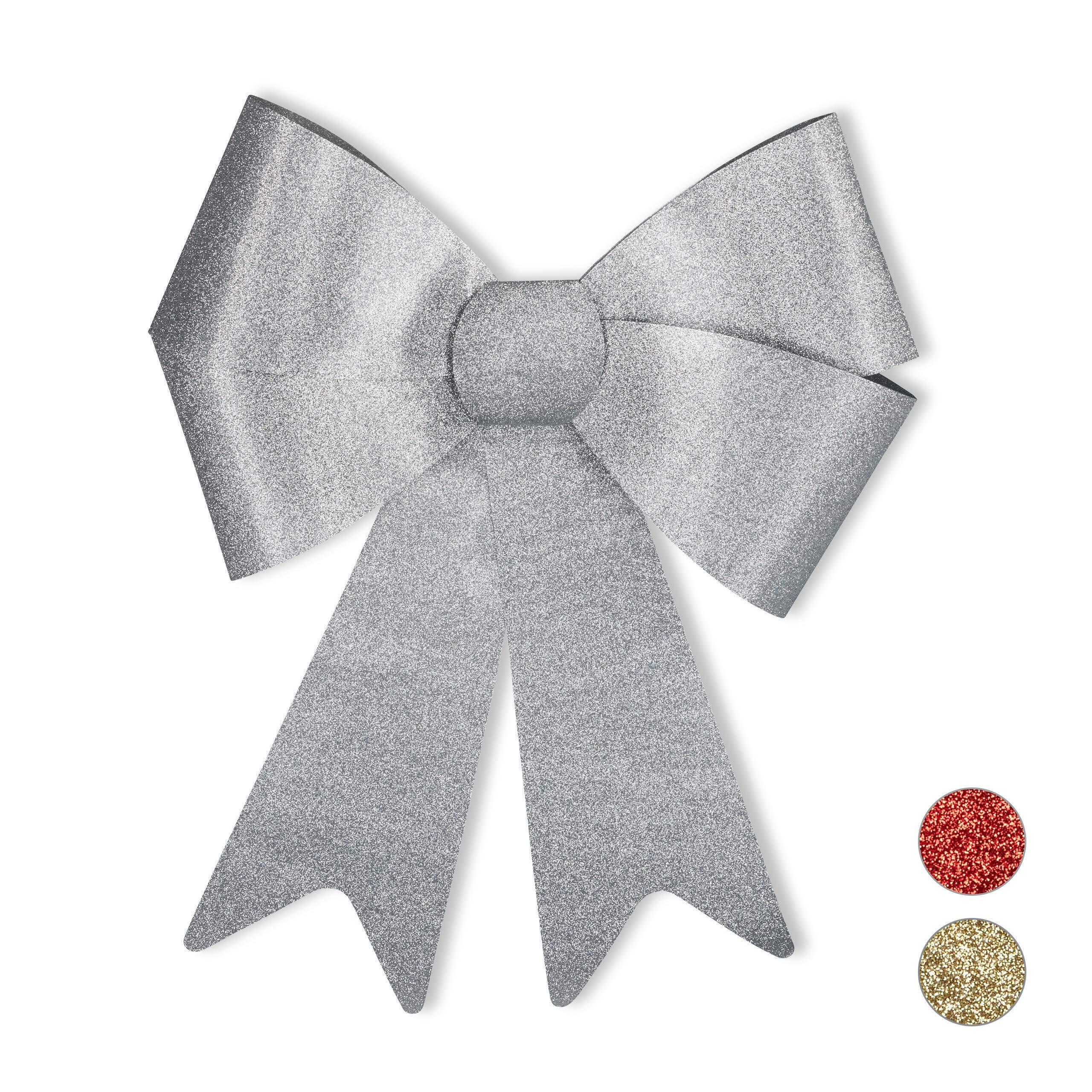 Relaxdays XL Giant Gift Bow with Ribbons, For Large Gifts, Glitter, Christmas Decoration, Silver