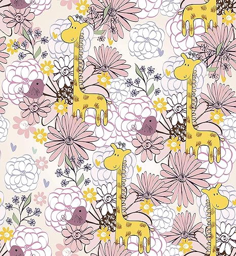 Amazon 美しいキリンの赤ちゃん ピンク 野生の花模様 アニメアイコン ビニールステッカー All Sizes ステッカー デカール 車 バイク