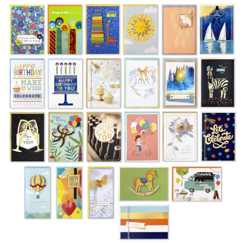 Hallmark Pack of 24 Handmade Assorted Boxed Greeting Cards, Herringbone Pattern—Birthday, Baby Shower, Wedding, Sympathy, Thinking of You, Thank You Cards