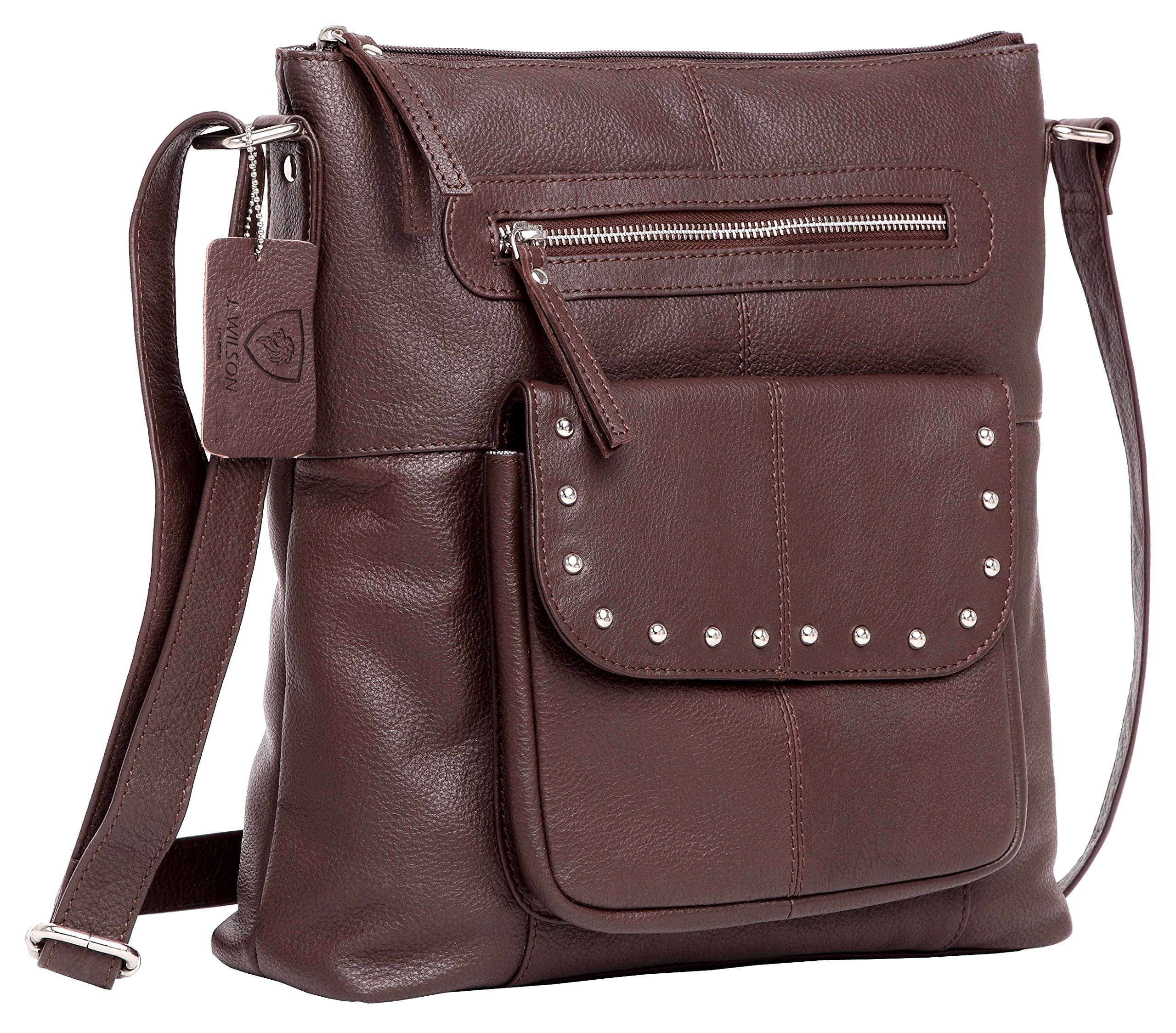 J. Wilson London - Designer Genuine Real Nappa Leather Handmade Women Ladies Travel Satchel Everyday Crossover Cross body Work iPad Shoulder Handbag Bag (Brown)