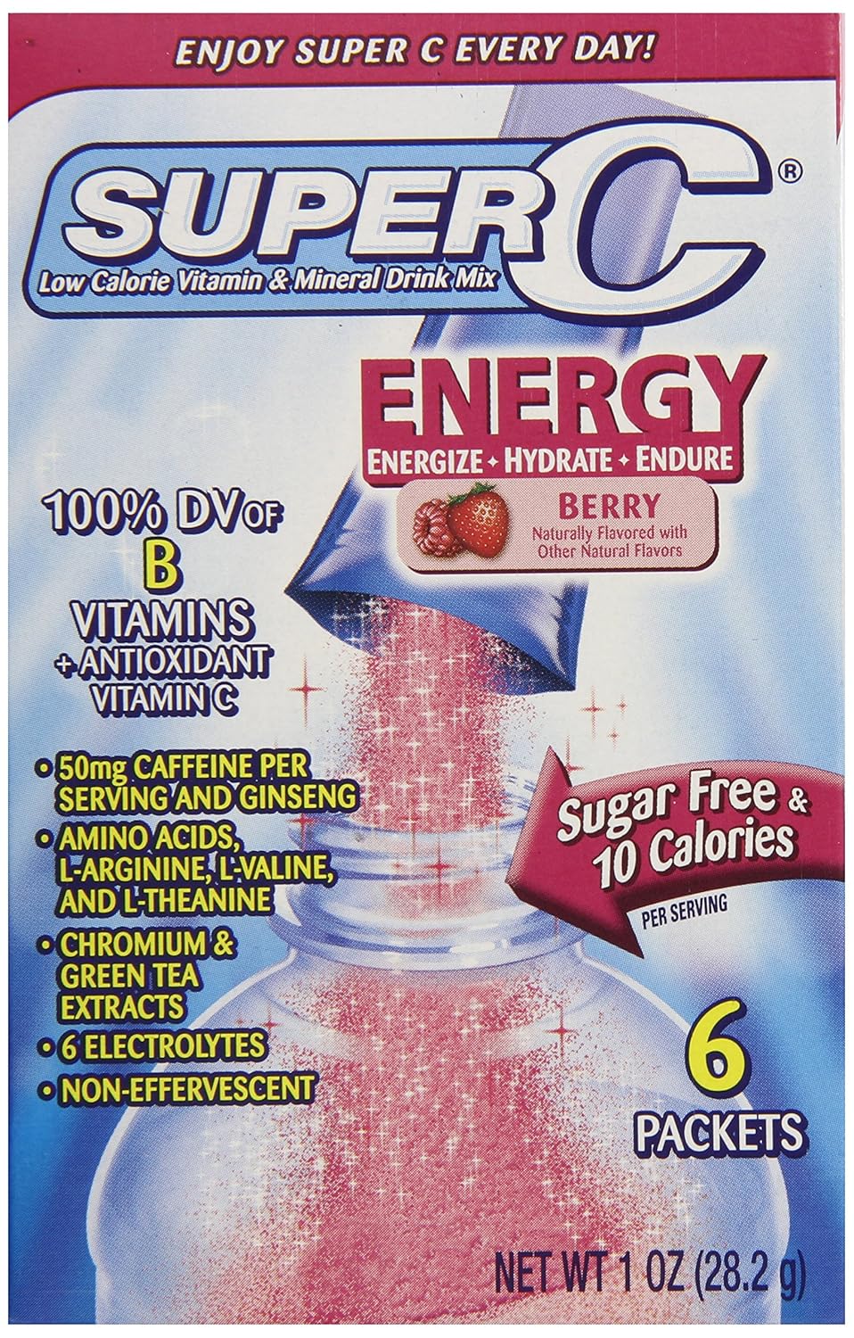 Super C Energy Vitamin and Mineral Drink Mix, Berry, 6