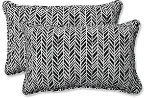 Pillow Perfect 609805 Outdoor/Indoor Herringbone Night Lumbar Pillows, 11.5" x 18.5", Black, 2 Pack