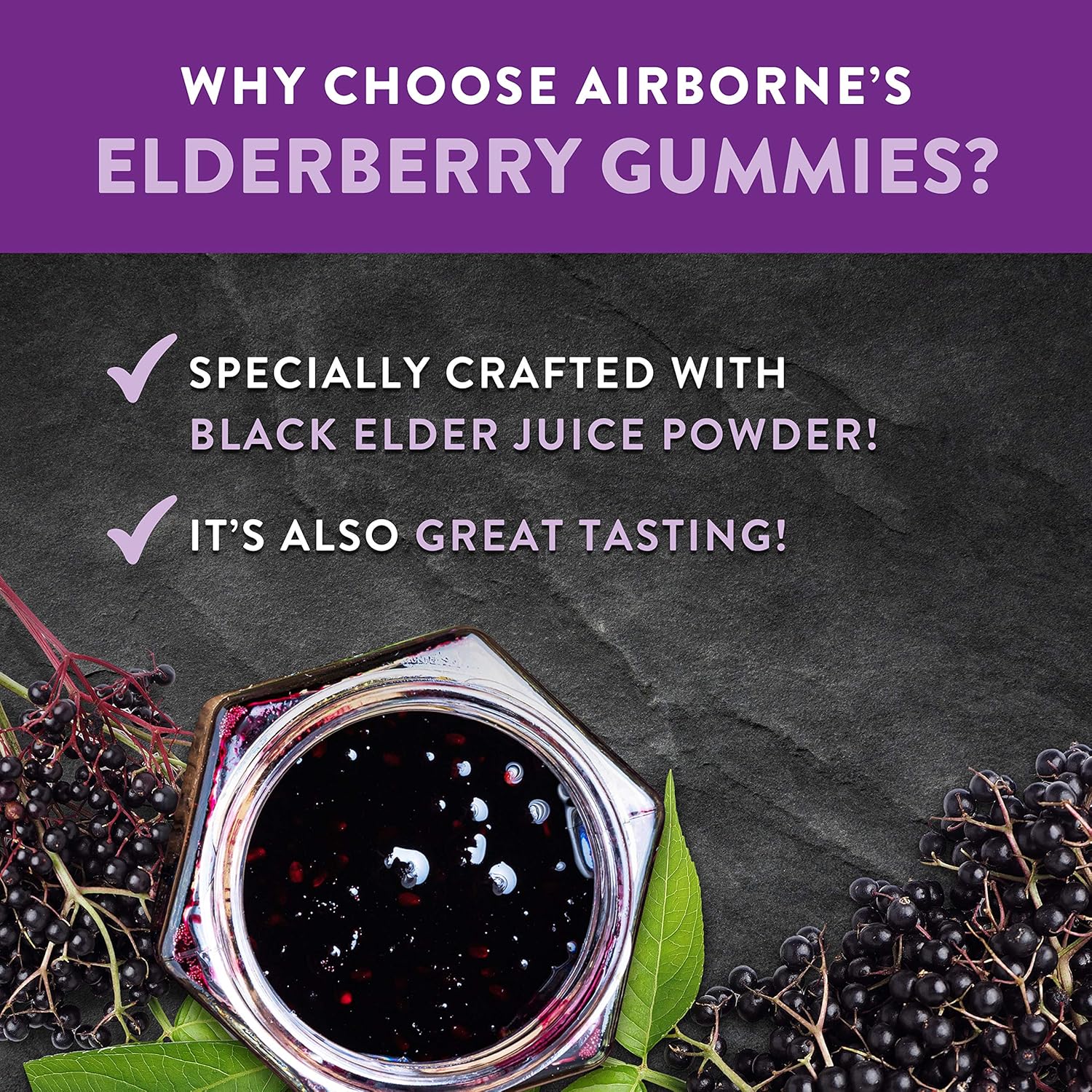 Elderberry + Vitamins & Zinc Crafted Blend Gummies, Airborne (60Count in A Bottle), Gluten-Free Immune Support Supplement with Vitamins C, D & E That Has No Artificial Sweeteners (Pack of 1): Health & Personal Care