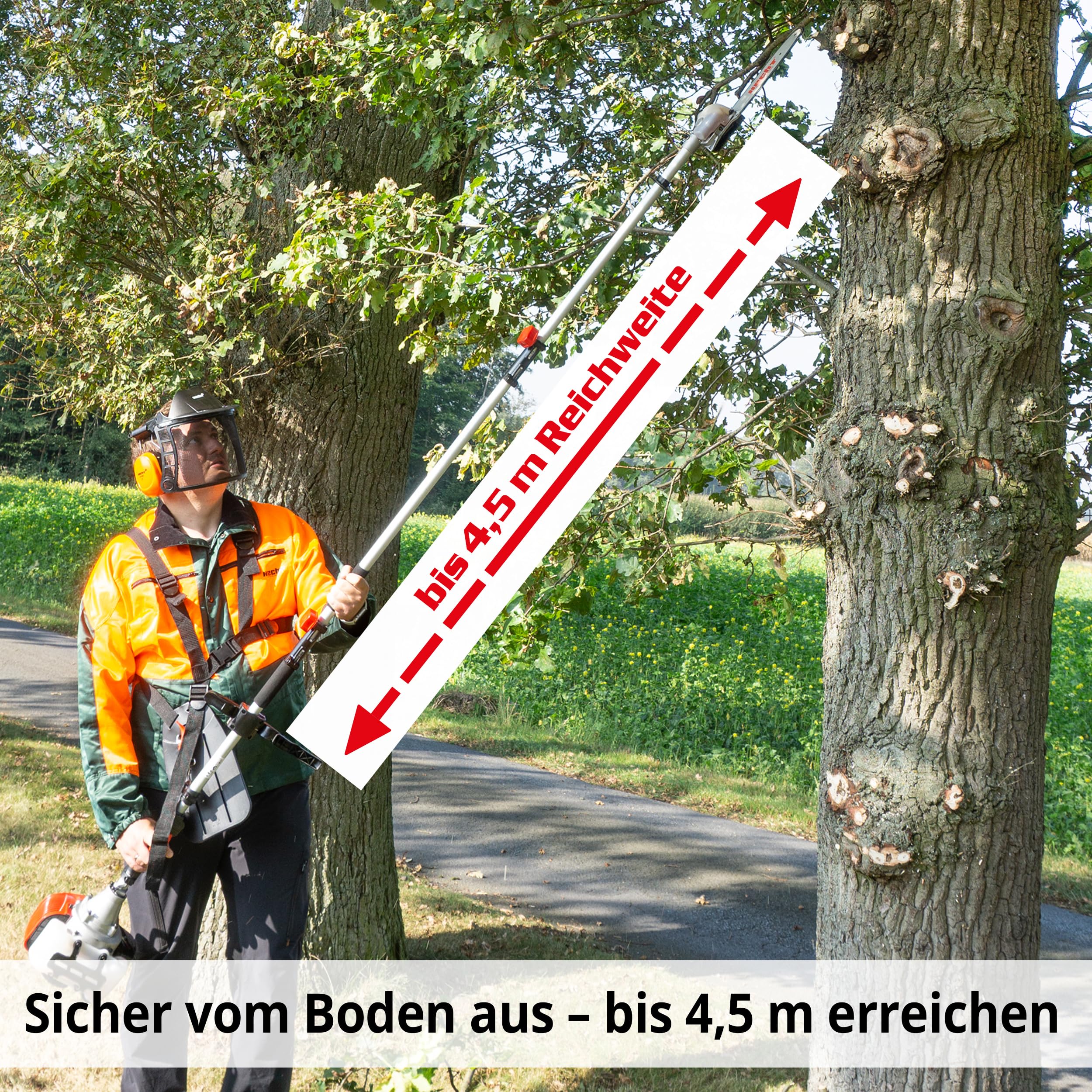 HECHT Hochwertiges 4 in 1 Benzin Multifunktionsgerät - Starke 2 PS - Freischneider, Rasentrimmer, Hochentaster und Heckenschere in Einem I Mit idealer Verlängerung 5