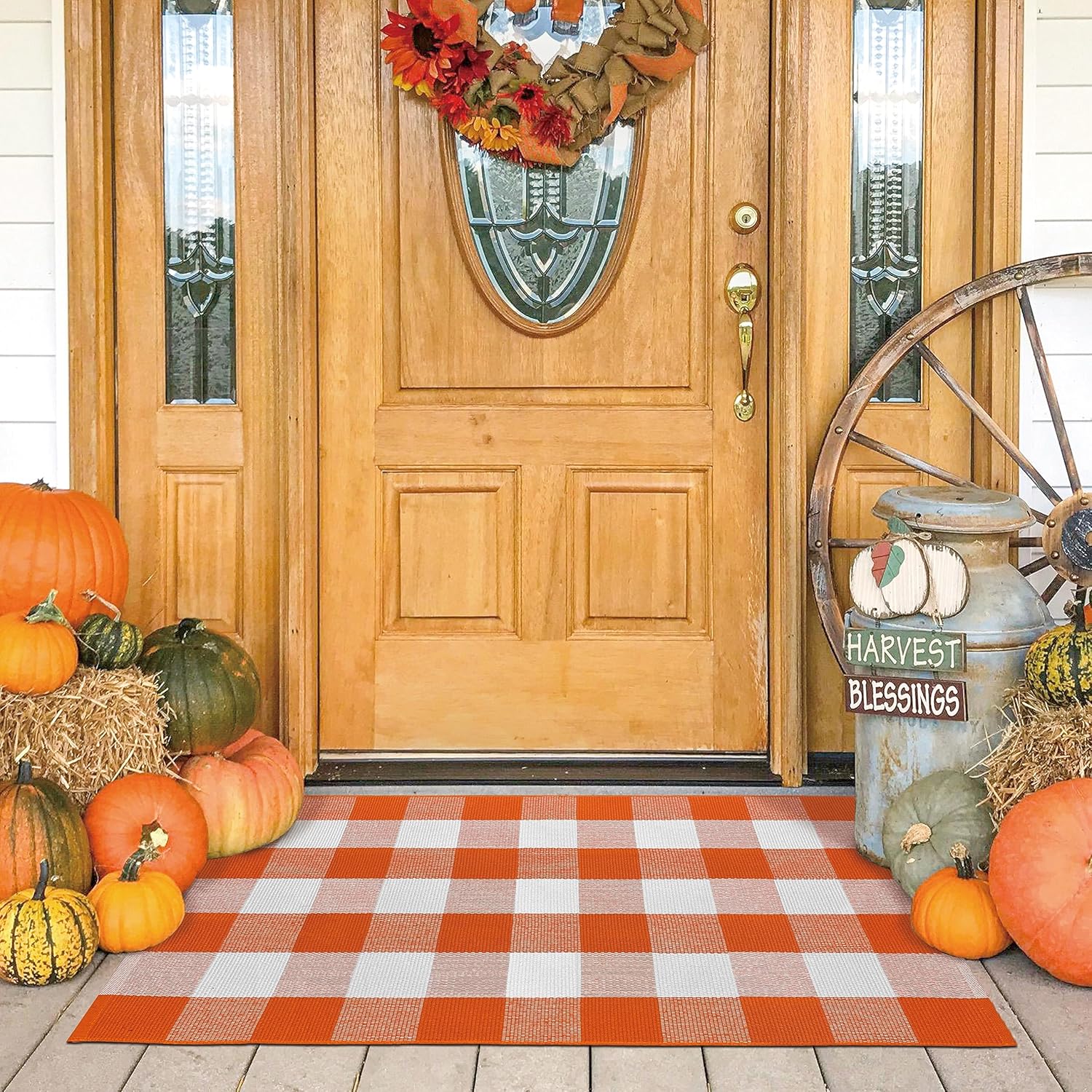 Rugs, Pads & Protectors - KOZYFLY Buffalo Plaid Rug 27.5x43 Inches Orange and White Checke Rug Halloween Fall Door Mat Woven Cotton Washable Area Rugs Door Mat Outdoor Entrance for Front Porch Entryway